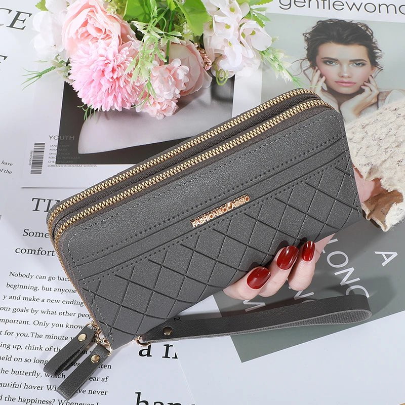 Storazone A-gray Long Women's Wallet Female Purses Tassel Coin Purse Card Holder Wallets Double Zipper Pu Leather Clutch Luxury Money Phone Bag