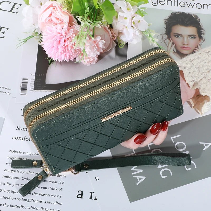 Storazone A-green Long Women's Wallet Female Purses Tassel Coin Purse Card Holder Wallets Double Zipper Pu Leather Clutch Luxury Money Phone Bag