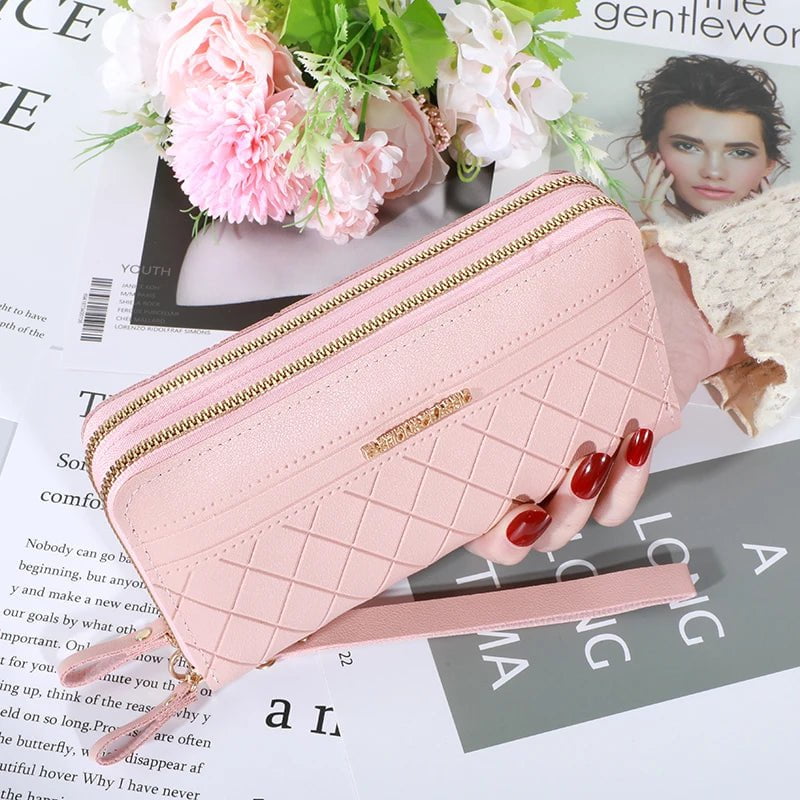 Storazone A-pink Long Women's Wallet Female Purses Tassel Coin Purse Card Holder Wallets Double Zipper Pu Leather Clutch Luxury Money Phone Bag