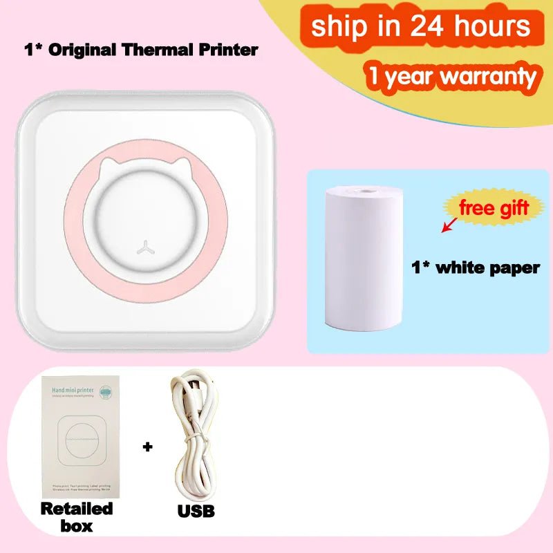 Storazone A-Pink Portable Mini Thermal Printer Wirelessly BT 203dpi Photo Label Memo Wrong Question Printing With USB Cable Imprimante Portable