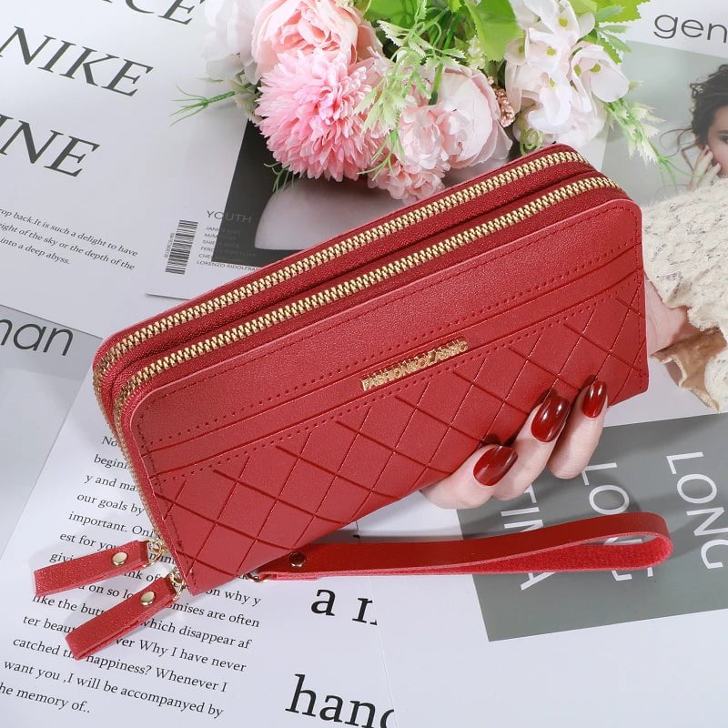 Storazone A-red Long Women's Wallet Female Purses Tassel Coin Purse Card Holder Wallets Double Zipper Pu Leather Clutch Luxury Money Phone Bag