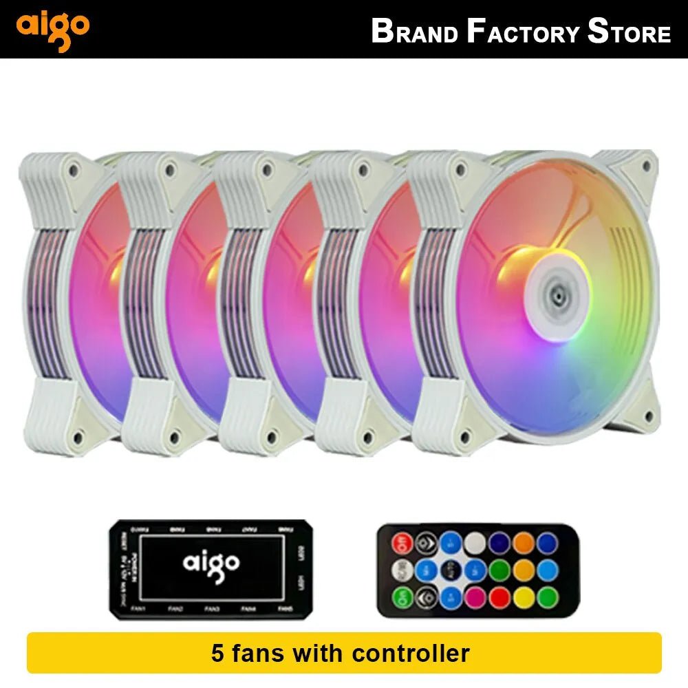 Storazone A- RGB / WHITE / white 5 fan set Aigo AR12 White 120mm PC Computer Case Fan Cooling Cooler 6PIN Adjustable RGB Led 12cm Mute Ventilador Adjust Speed 5V ARGB Fans