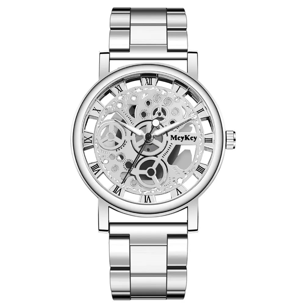 Storazone A silver New Fashion Top Women Hollow Skeleton Faux Mechanical Watch Ladies Metal Mesh Quartz Wrist Watches For Female Relogio Feminino