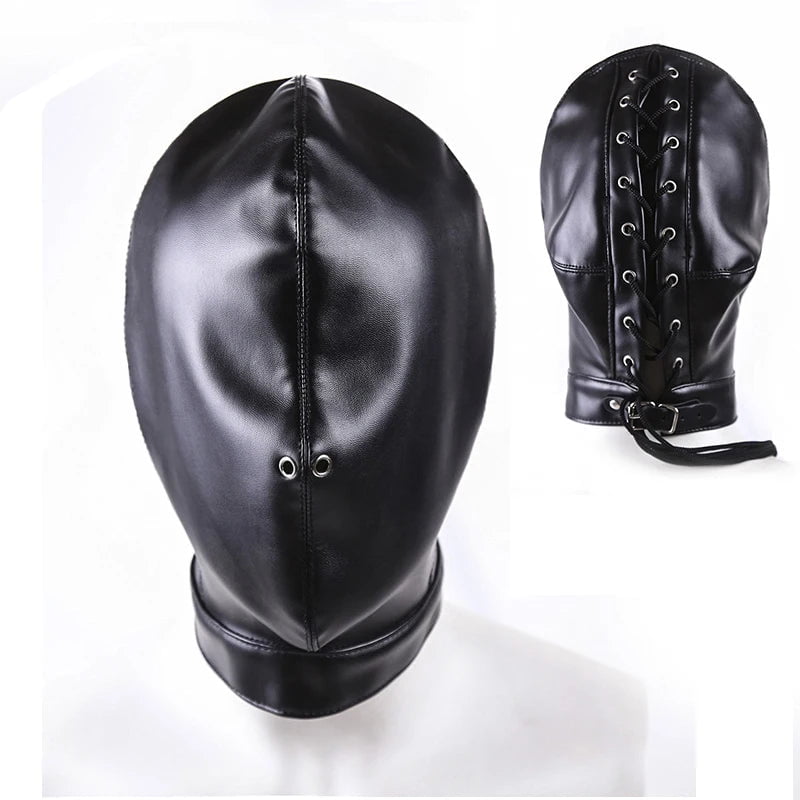 Storazone A Soft PU Leather Hood Mask Blindfold Full Head Harness Restraints Mask BDSM Bondage Gimp Halloween Mask Sex Toys for Couples