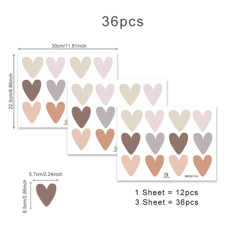 Storazone A Style 36pcs Heart Shape Trendy Boho Style Wall Stickers Bohemian Wall Decals for Living Room Bedroom Nursery Room Kids Room Home Decor