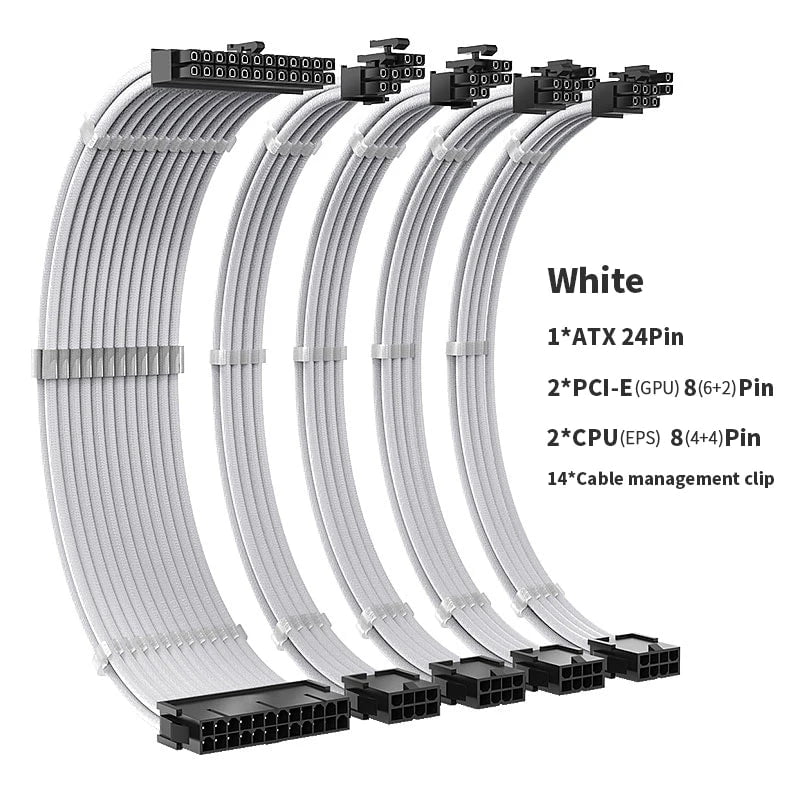 Storazone A TEUCER TC-35 Series PSU Extension Cable Kit Solid Color Cable Solid Combo 350mm ATX24Pin PCI-E8Pin CPU8Pin With Combs