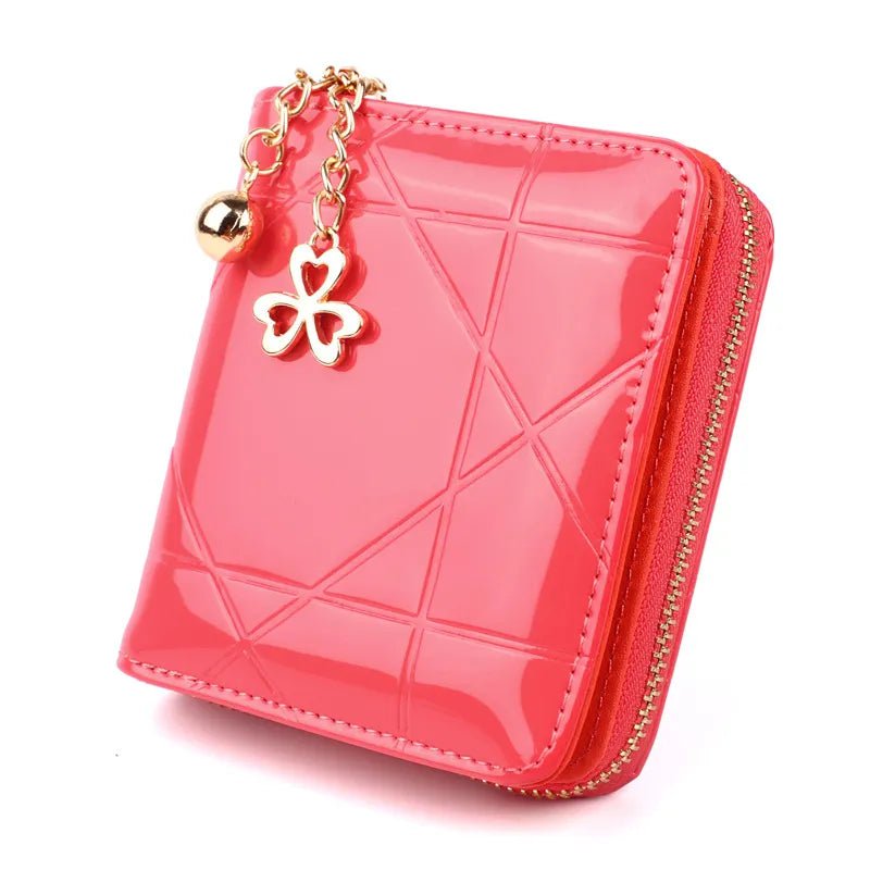 Storazone A-watermelon red Mini Coin Purse Short 3 Folding Small Wallet Women Credit Card Holder Case Lady Patent Leather Case Money Bag Cute Wallet Pink