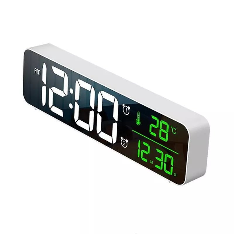 Storazone A White LED Digital Alarm Clock Temperature Date Display Snooze USB Desktop Strip Mirror LED Clocks for Living Room Decoration