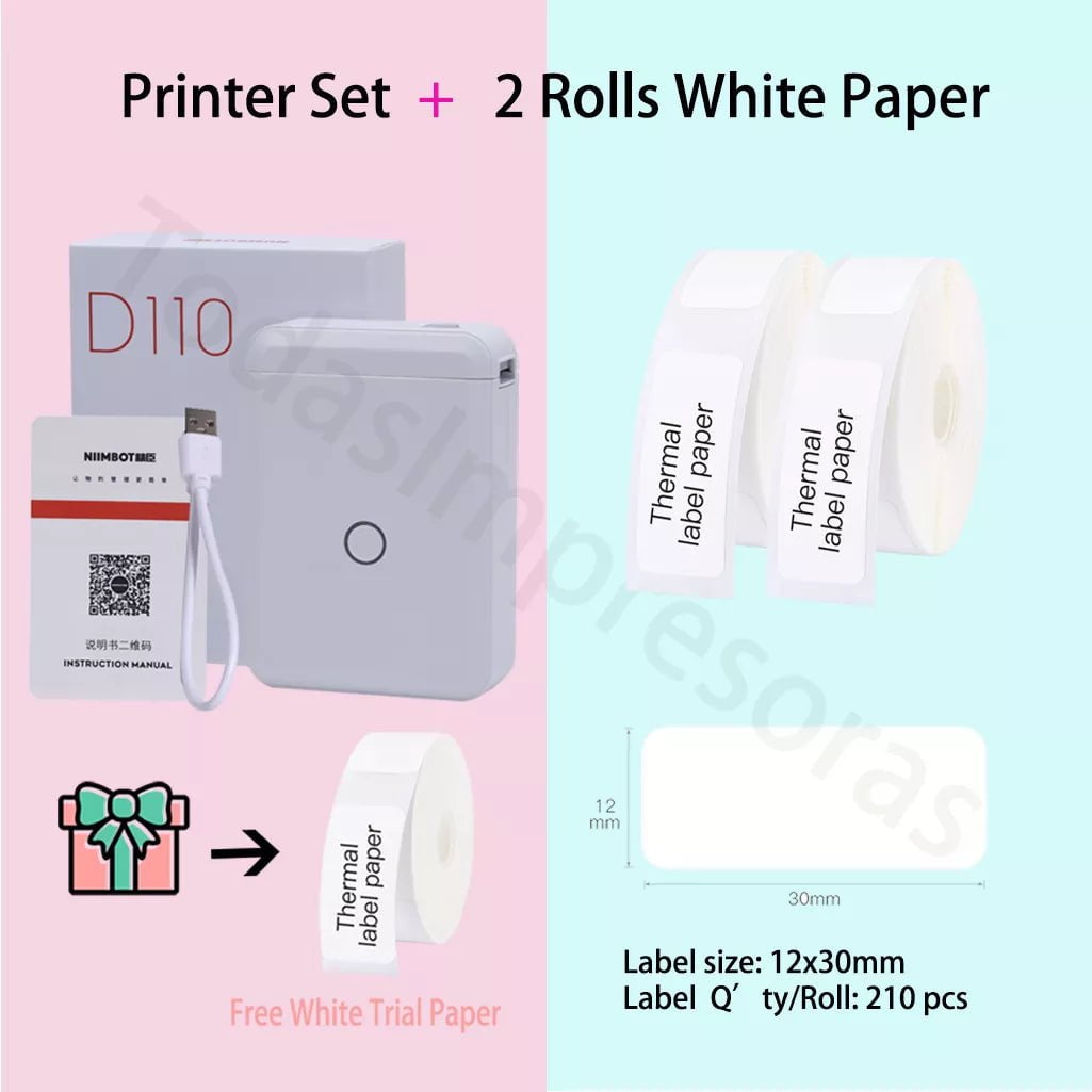 Storazone Add 2 Rolls 12x30 / CHINA Niimbot D110 Label Maker Machine Mini Pocket Thermal Label Printer All in One DIY Date Sticker Label Machine Various Label Paper