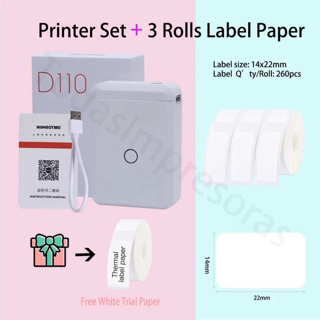 Storazone Add 3 Rolls 14x22 / CHINA Niimbot D110 Label Maker Machine Mini Pocket Thermal Label Printer All in One DIY Date Sticker Label Machine Various Label Paper