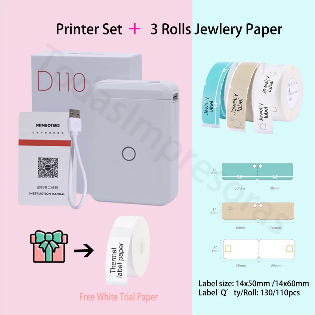 Storazone Add 3 rolls paper 13 / CHINA Niimbot D110 Label Maker Machine Mini Pocket Thermal Label Printer All in One DIY Date Sticker Label Machine Various Label Paper