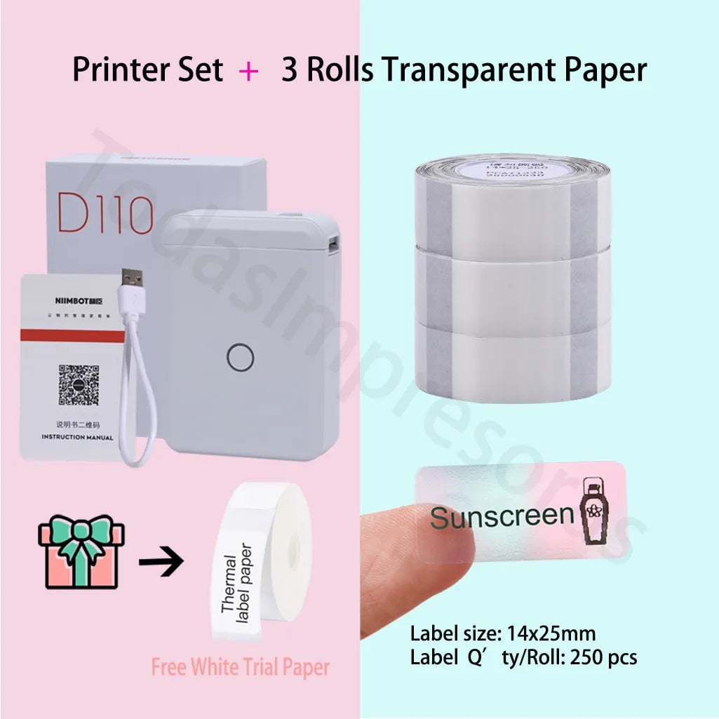 Storazone Add 3 rolls paper 17 / CHINA Niimbot D110 Label Maker Machine Mini Pocket Thermal Label Printer All in One DIY Date Sticker Label Machine Various Label Paper