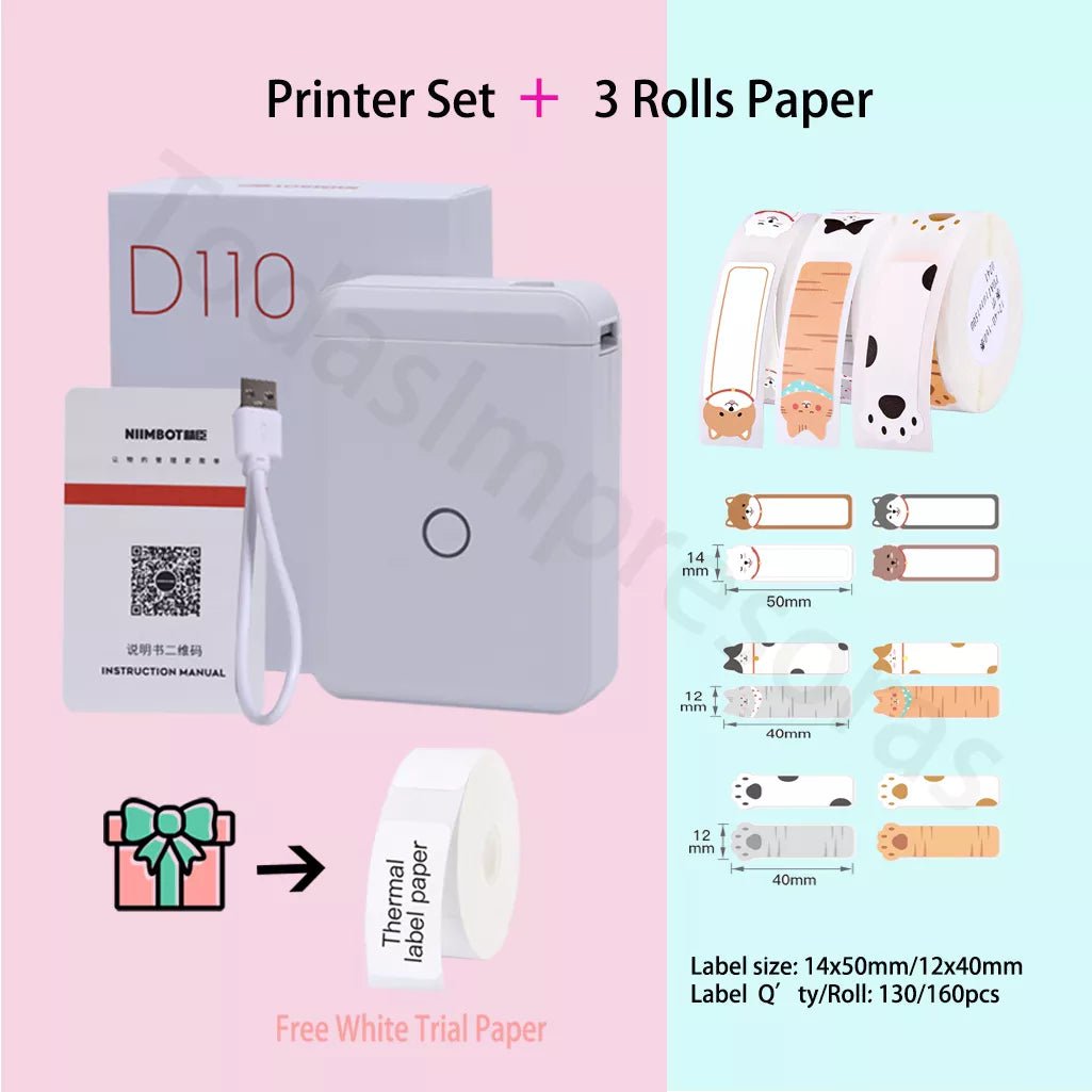 Storazone Add 3 rolls paper 19 / CHINA Niimbot D110 Label Maker Machine Mini Pocket Thermal Label Printer All in One DIY Date Sticker Label Machine Various Label Paper