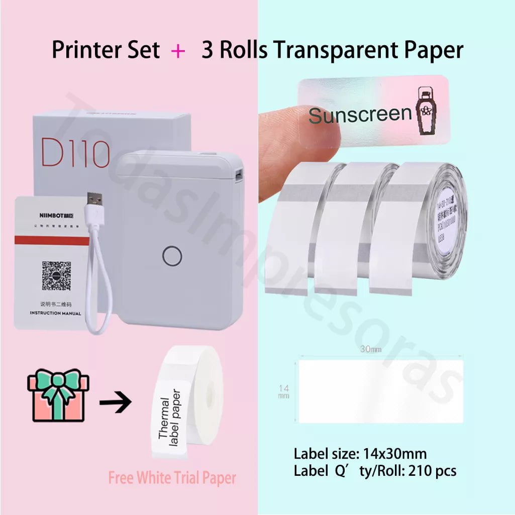 Storazone Add 3 rolls paper / CHINA Niimbot D110 Label Maker Machine Mini Pocket Thermal Label Printer All in One DIY Date Sticker Label Machine Various Label Paper