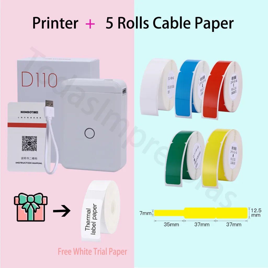 Storazone Add 5 Rolls Paper / CHINA Niimbot D110 Label Maker Machine Mini Pocket Thermal Label Printer All in One DIY Date Sticker Label Machine Various Label Paper