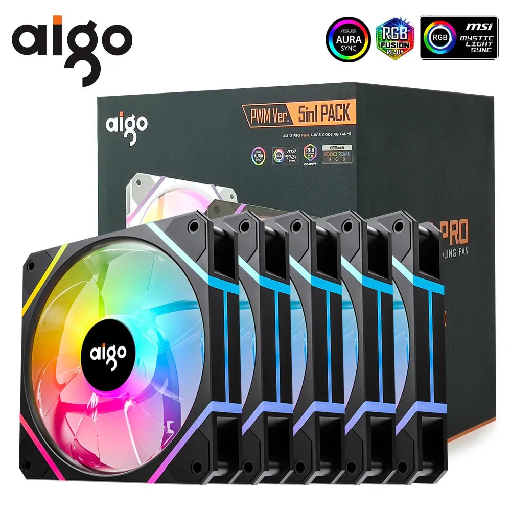 Storazone Aigo AM12PRO Rgb Fan Ventoinha PC 120mm Computer Case Fan Kit Water Cooler 4pin PWM CPU Cooling Fans 3pin5v argb 12cm Ventilador