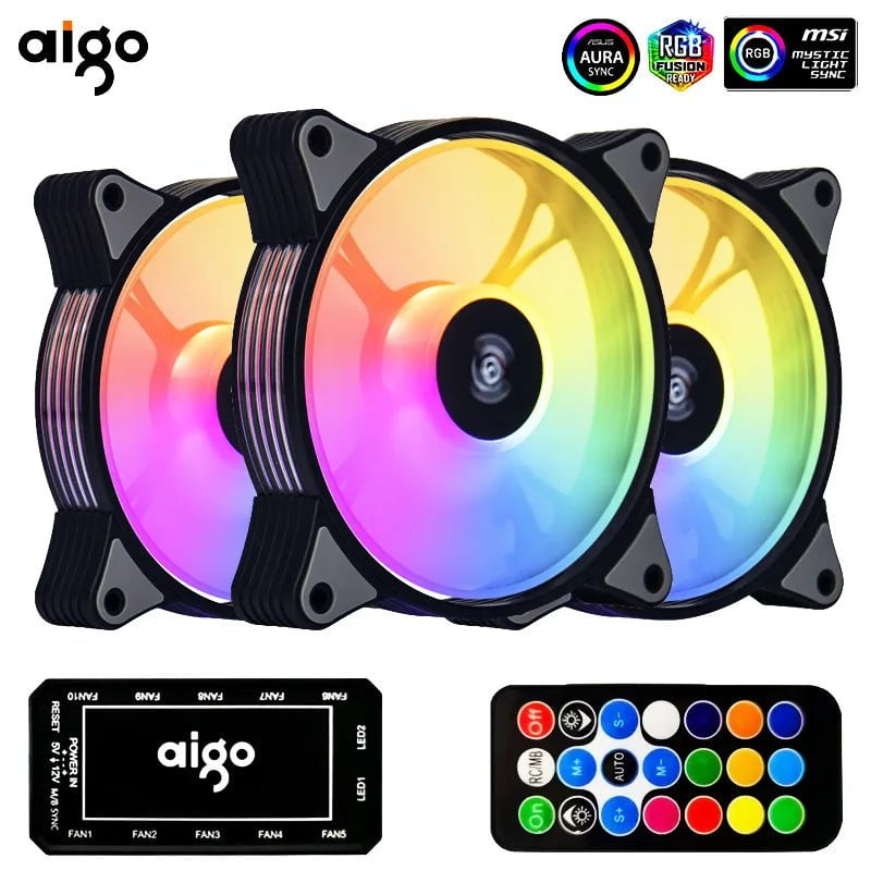 Storazone Aigo AR12 120mm pc computer Case Fan RGB Heatsink aura sync sata port 12cm Cooler argb Silent controller fan cooling ventilador