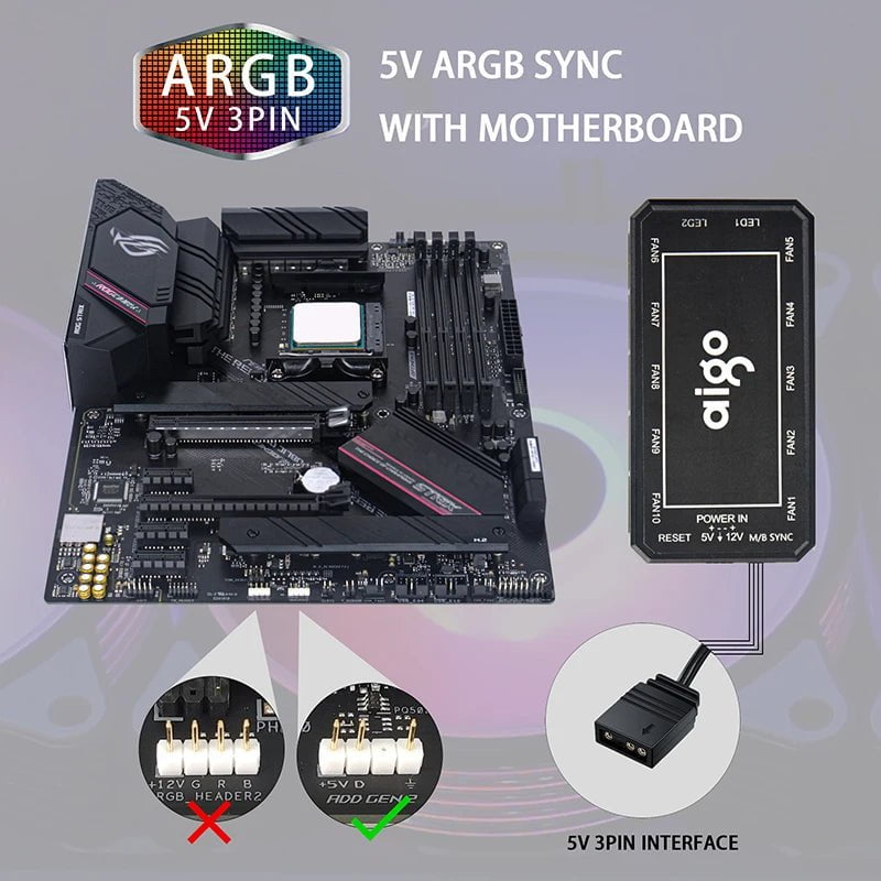 Storazone Aigo AR12 120mm pc computer Case Fan RGB Heatsink aura sync sata port 12cm Cooler argb Silent controller fan cooling ventilador