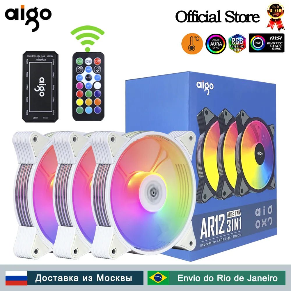 Storazone Aigo AR12 white 120mm PC Computer Case Fan Cooling Cooler 6PIN Adjustable RGB Led 12cm Mute Ventilador Adjust Speed 5V ARGB Fans