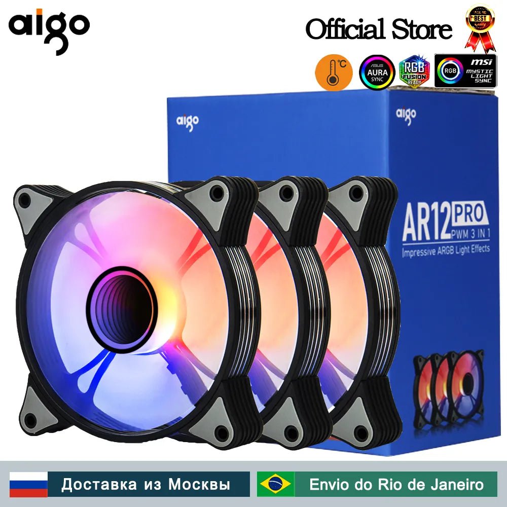 Storazone Aigo AR12PRO 120mm rgb fan 4pin PWM argb Cooling fan 3pin5v aurora effect colorful choice 12cm ventilador Computer PC Case fans