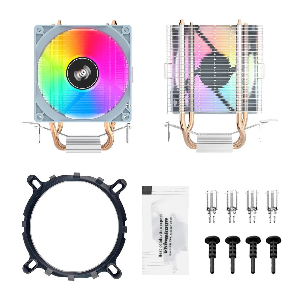 Storazone Aigo CPU Cooler 2 4 Heat Pipes PC Radiator Cooling 3PIN PWM Silent Rgb Fan For Intel  1700 1150 1155 1156 1366 AM2/AM3/AM4 AMD