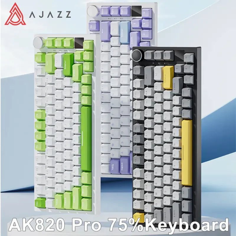 Storazone Ajazz Ak820 RGB Tri-Mode Gaming Mechanical Keyboard 82 Key Bluetooth 2.4GHz Wireless Gamer Keyboard Custom Gasket for Pc Laptop