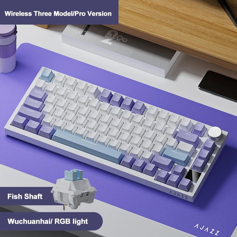 Storazone AK820 PRO Purple1 / CHINA Ajazz Ak820 RGB Tri-Mode Gaming Mechanical Keyboard 82 Key Bluetooth 2.4GHz Wireless Gamer Keyboard Custom Gasket for Pc Laptop