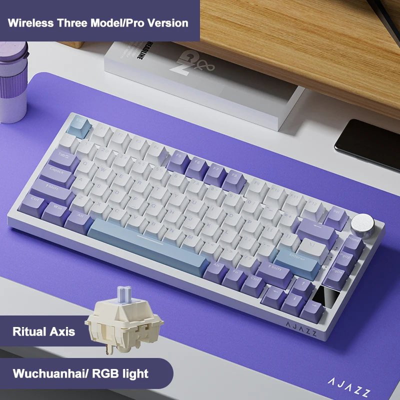 Storazone AK820 PRO Purple2 / CHINA Ajazz Ak820 RGB Tri-Mode Gaming Mechanical Keyboard 82 Key Bluetooth 2.4GHz Wireless Gamer Keyboard Custom Gasket for Pc Laptop