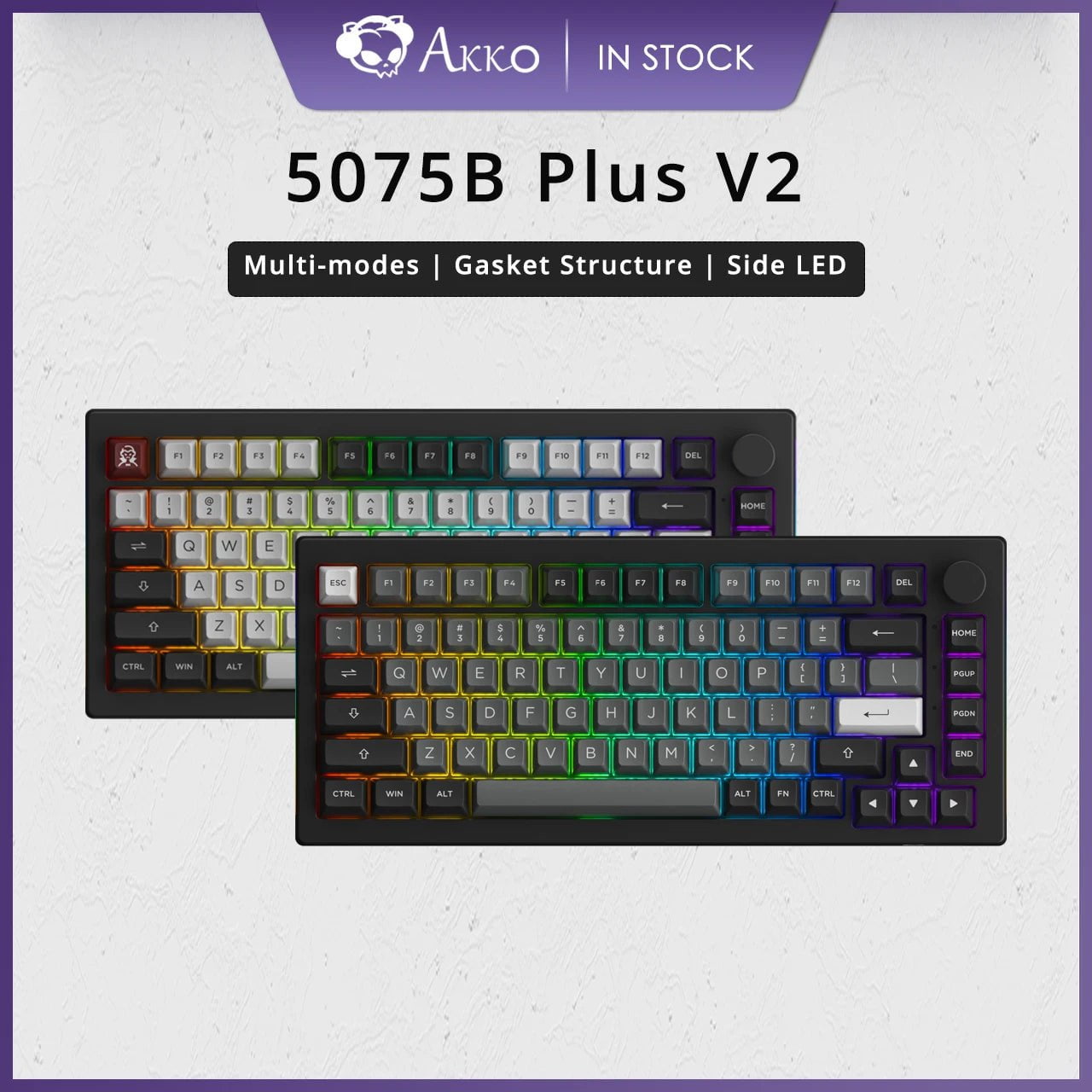 Storazone Akko 5075B Plus Black & Silver/Dracula 75% Mechanical Gaming Keyboard Hot Swap Three-Modes RGB 2.4GHz Wireless/USB Type-C/BT 5.0