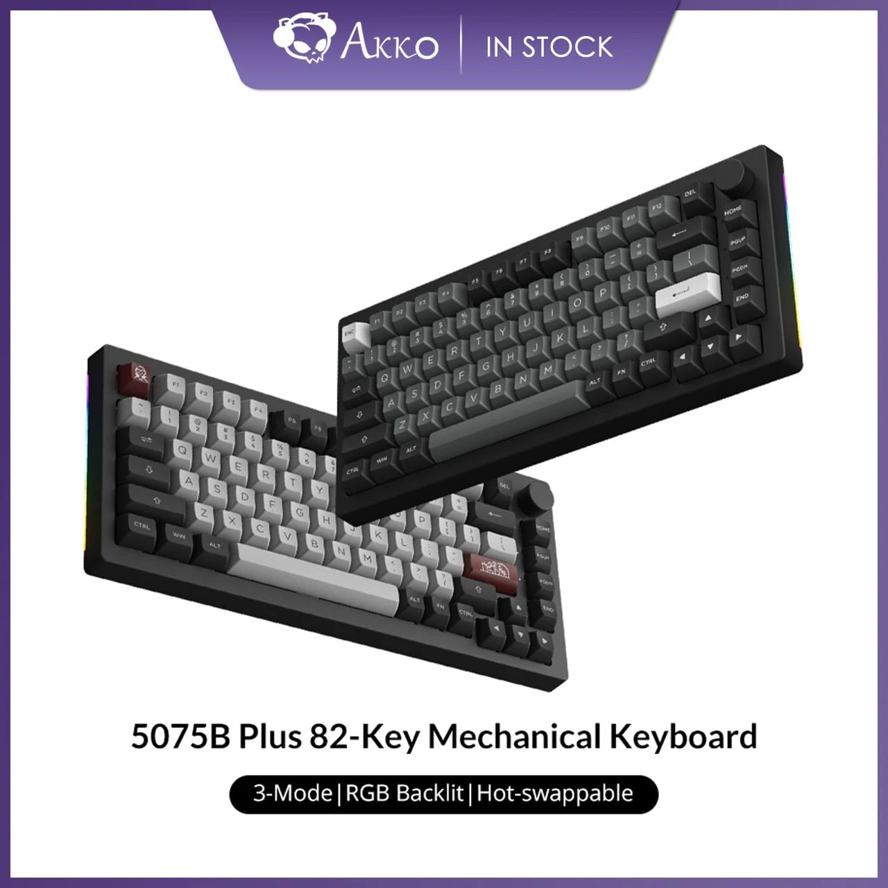Storazone Akko 5075B Plus V2 75% Mechanical Gaming Keyboard 3/5 Pin Hot Swap Three-Modes RGB 2.4GHz Wireless/USB Type-C/Bluetooth 5.0