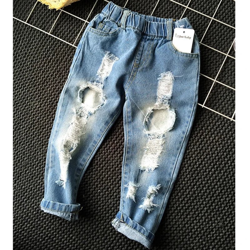 Storazone ALBB042 Blue / 5T 1-6yrs Boys Clothes Girls Clothes Children Broken Hole Pants New 2021 Baby Boys Girls Jeans Pants Brand Trousers Fashion Jeans