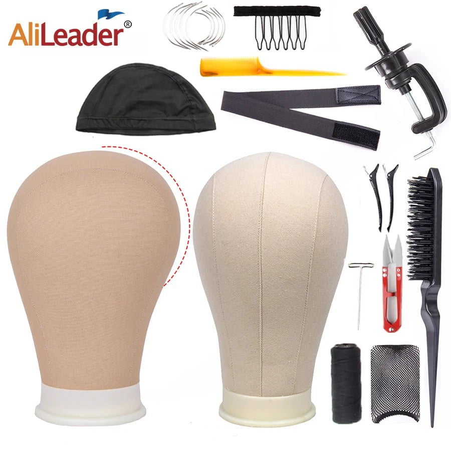 Storazone Alileader Training Mannequin Head Canvas Block Head Display Styling Mannequin Manikin Head Wig Stand Free Get T Needle Holder