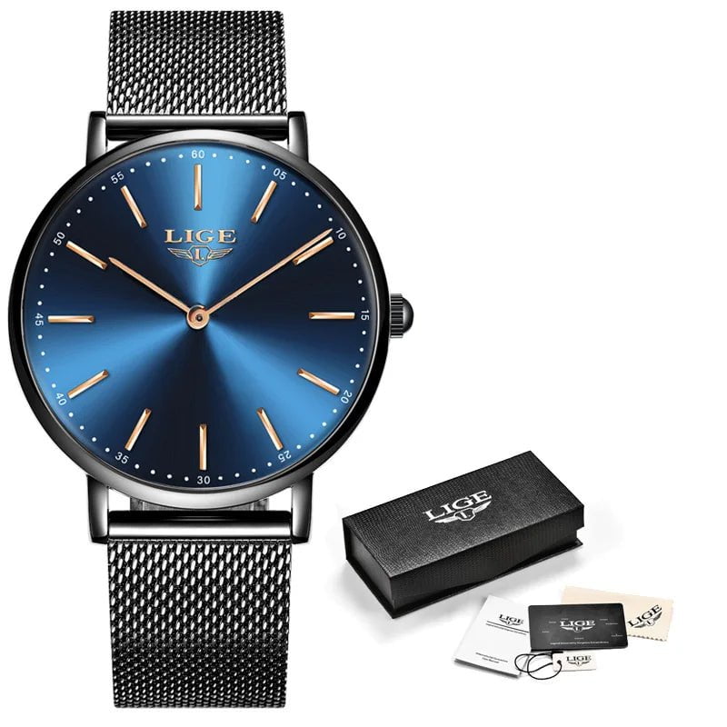 Storazone All black blue 2023 LIGE New Rose Gold Women Watch Business Quartz Watch Ladies Top Brand Luxury Female Wrist Watch Girl Clock Relogio Feminin