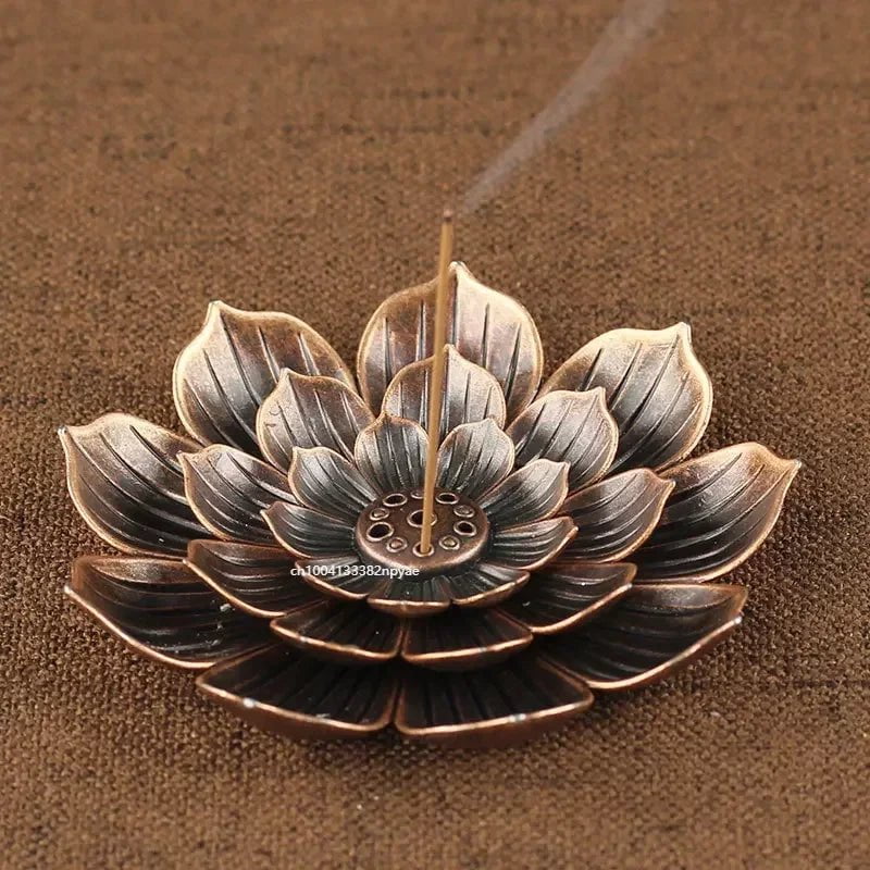 Storazone Alloy Incense Burner Stick Holder Buddhism Lotus Line Incense Plate Sandalwood Coil Base Temples Yoga Studios Home Decoration