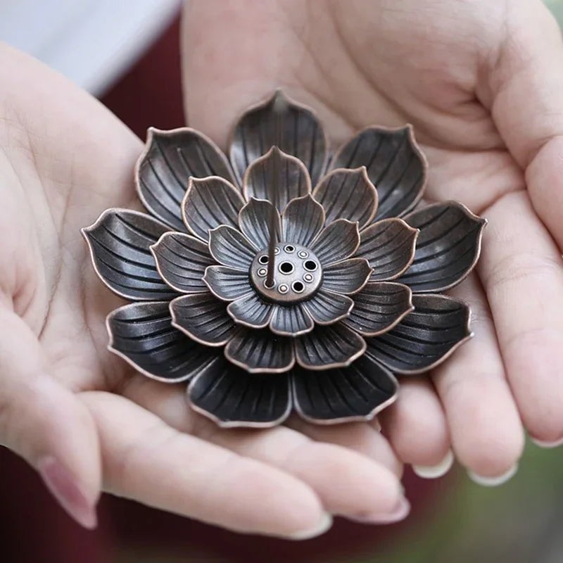 Storazone Alloy Incense Burner Stick Holder Buddhism Lotus Line Incense Plate Sandalwood Coil Base Temples Yoga Studios Home Decoration