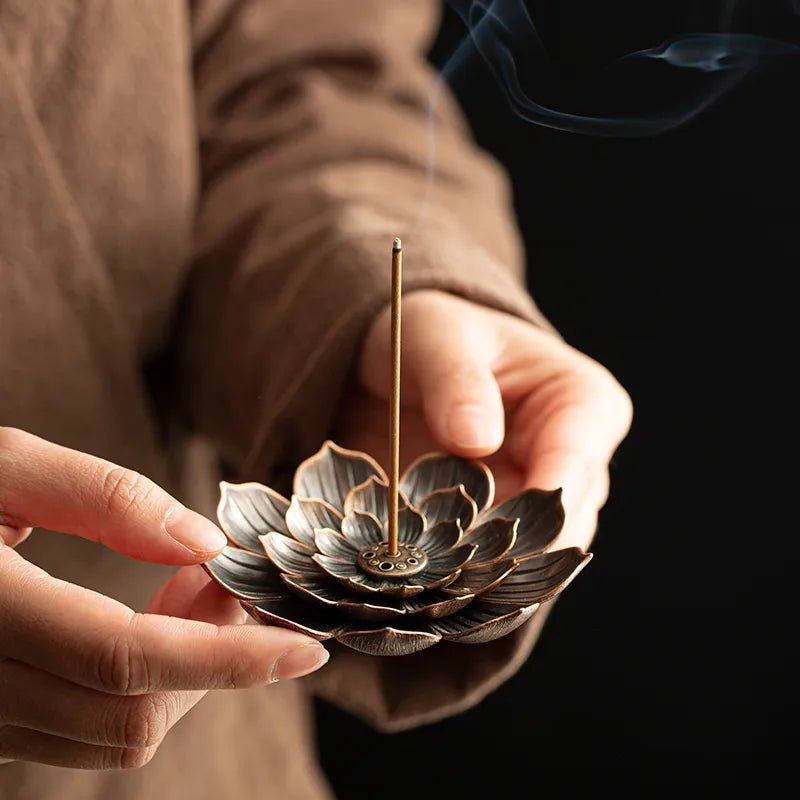 Storazone Alloy Incense Burner Stick Holder Buddhism Lotus Line Incense plate Sandalwood Coil Base Temples Yoga Studios Home Decoration