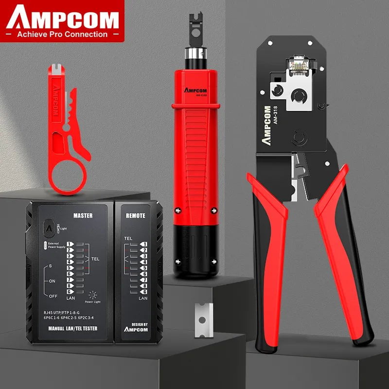 Storazone AM318 No BOX AMPCOM RJ45 Crimper Lan Tester Tool Set Ethernet Cable Stripper Punch Down Tool rj 45 rj11 Connectors 12 in 1 Cabling Repair Set