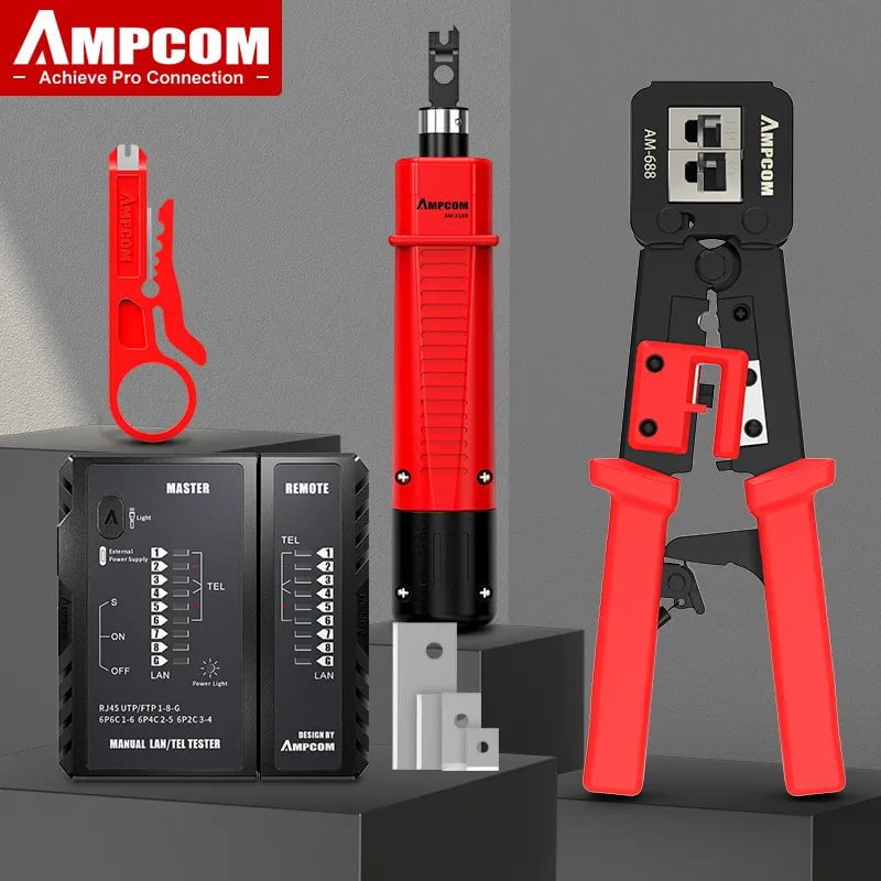 Storazone AM688 No BOX AMPCOM RJ45 Crimper Lan Tester Tool Set Ethernet Cable Stripper Punch Down Tool rj 45 rj11 Connectors 12 in 1 Cabling Repair Set