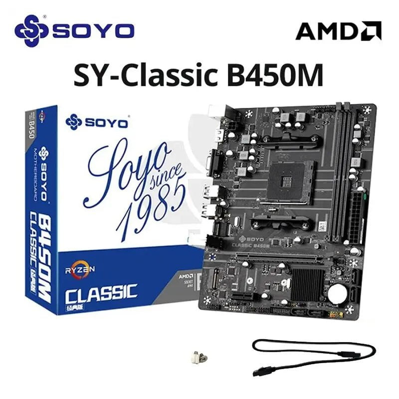 Storazone AMD B450M SOYO Motherboard Classic AMD B450M Dual-channel DDR4 Memory AM4 Mainboard M.2 NVME (Supports Ryzen 5500 5600 5600G CPU) Full New