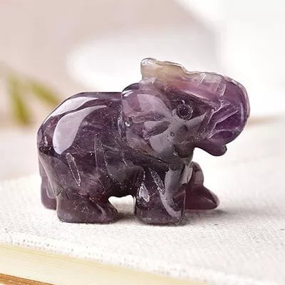 Storazone Amethyst / 1.5inch 1PC Natural Crystal Rose Quartz Elephant Amethyst Obsidian Animals Stone Crafts Small Decoration Home Decor Christmas Present