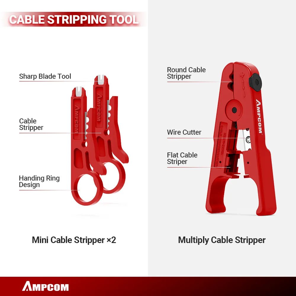 Storazone AMPCOM RJ45 Crimper Lan Tester Tool Set Ethernet Cable Stripper Punch Down Tool rj 45 rj11 Connectors 12 in 1 Cabling Repair Set