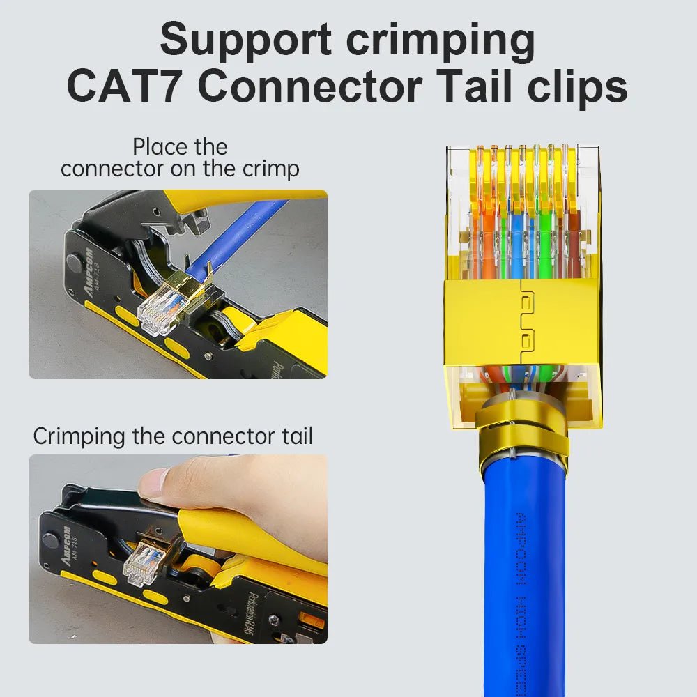 Storazone AMPCOM RJ45 RJ11 Pass Through Crimping Tool for Cat7/6A Cat6/5 Ethernet Modular Plugs Connectors With Stripper and Spare Blade