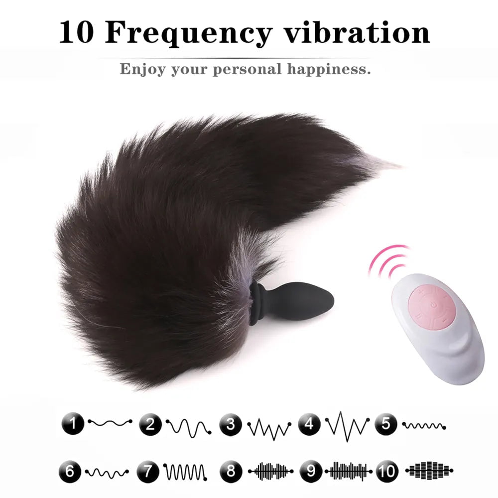 Storazone Anal Vibrator With Fox Tail Dildo Anal Plug Remote Control Anus Dilator For Women Adult Cosplay Accessories Vibrating Butt Plug