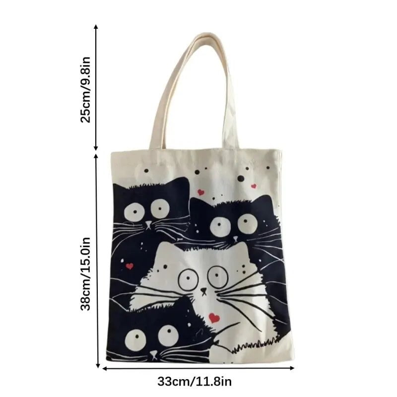 Storazone Andeiltech Canvas Tote Bag for Women Aesthetic Cute Cat Shopping Grocery Reusable School with Inner Zipper Girl Gift