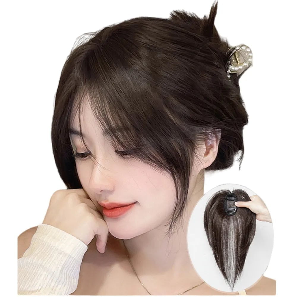 Storazone Anemone Natural Human Hair Bangs Side Fringe for Women 3D Middle Part False Bangs Clip-in Exrensions Invisible Hairpieces