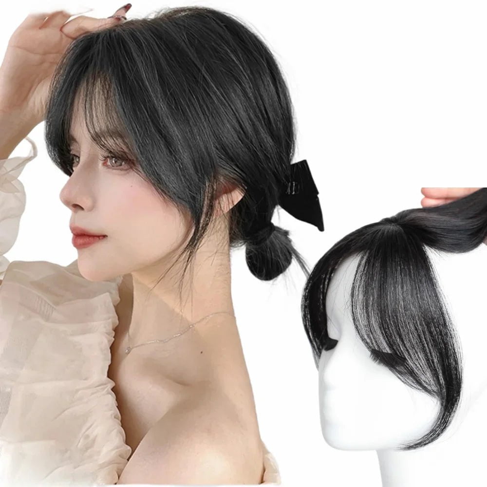 Storazone Anemone Natural Human Hair Bangs Side Fringe for Women 3D Middle Part False Bangs Clip-in Exrensions Invisible Hairpieces