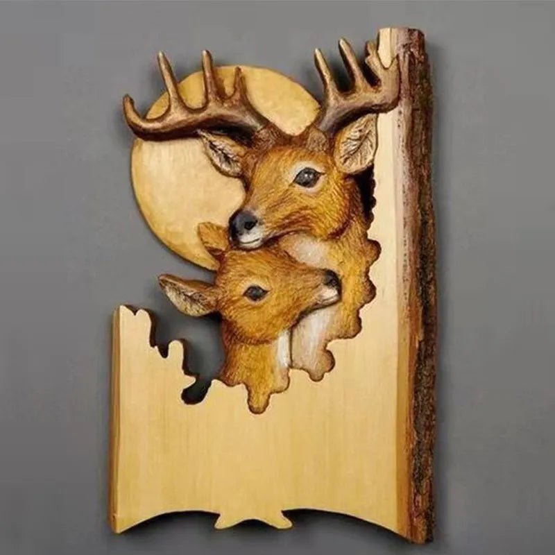 Storazone Animal Carving Handcraft Wall Hanging Sculpture Wood Raccoon Bear Deer Hand Painted Decoration for Home Living Room Dropshipping