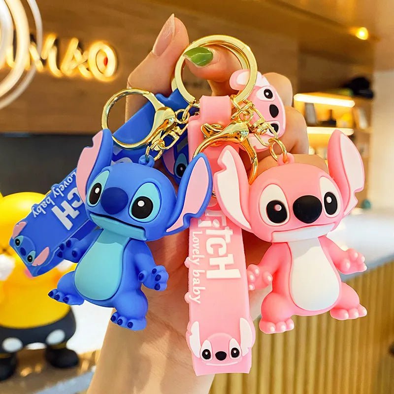 Storazone Anime Disney Keychain Cartoon Minnie Mouse Mickey Stitch Cute Doll PVC Keyring Ornament Key Chain Car Pendant Kids Toys Gifts