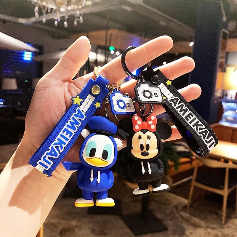 Storazone Anime Disney Keychain Cartoon Minnie Mouse Mickey Stitch Cute Doll PVC Keyring Ornament Key Chain Car Pendant Kids Toys Gifts