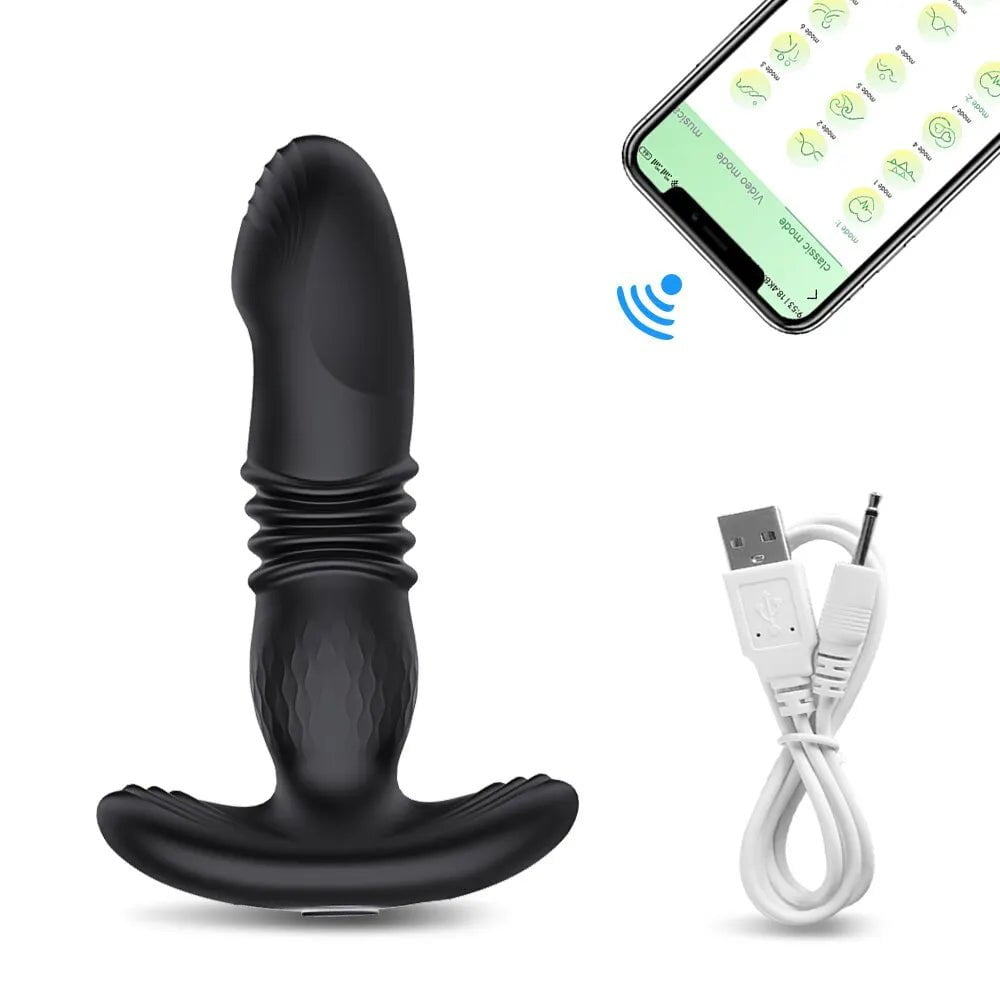 Storazone AP27-APP-BK Telescopic Vibrating Butt Plug Anal APP Vibrator Wireless Remote Sex Toys for Women Ass Anal Dildo Prostate Massager Buttplug